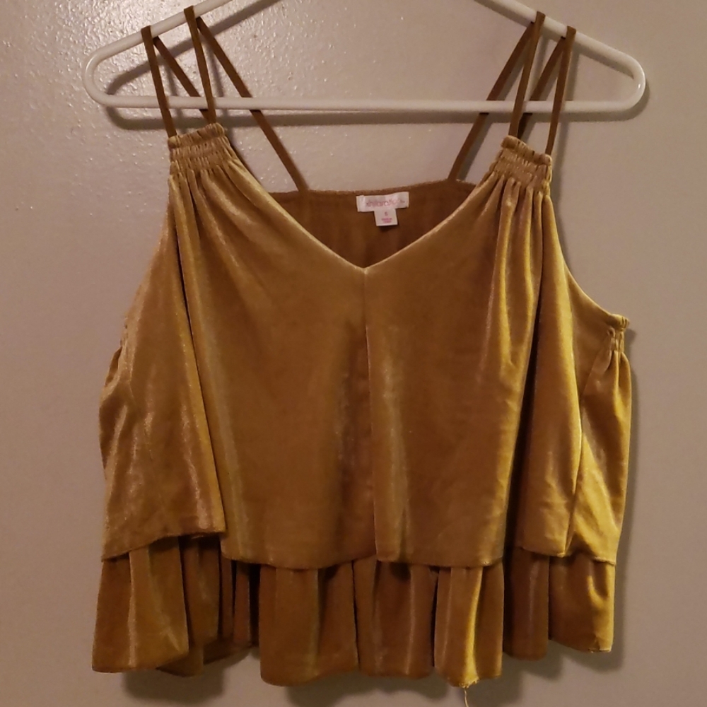 Xhiliration gold velvet shirt